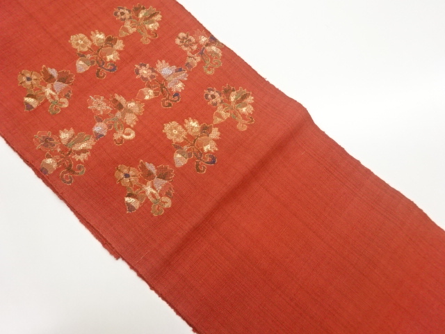 手織り紬金糸抽象花葉模様織出し名古屋帯